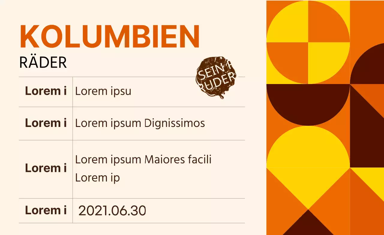 Bunt gemustertes Bohnenkaffee-Etikett Kolumbien