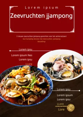 Ramen restaurantmenu met rode en zwarte voedselfoto's