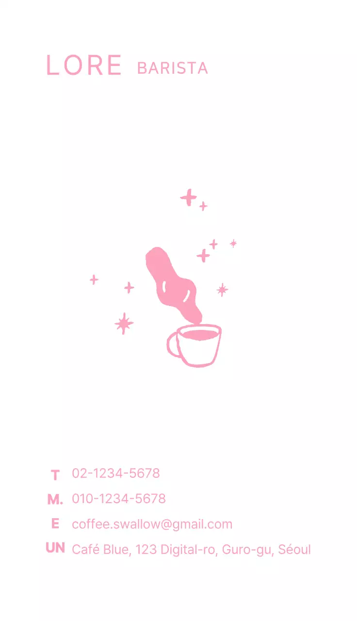 Carte de visite pour un café, illustration de café rose dessinée à la main