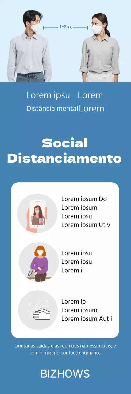 Guia de distanciamento social do retrato limpo azul