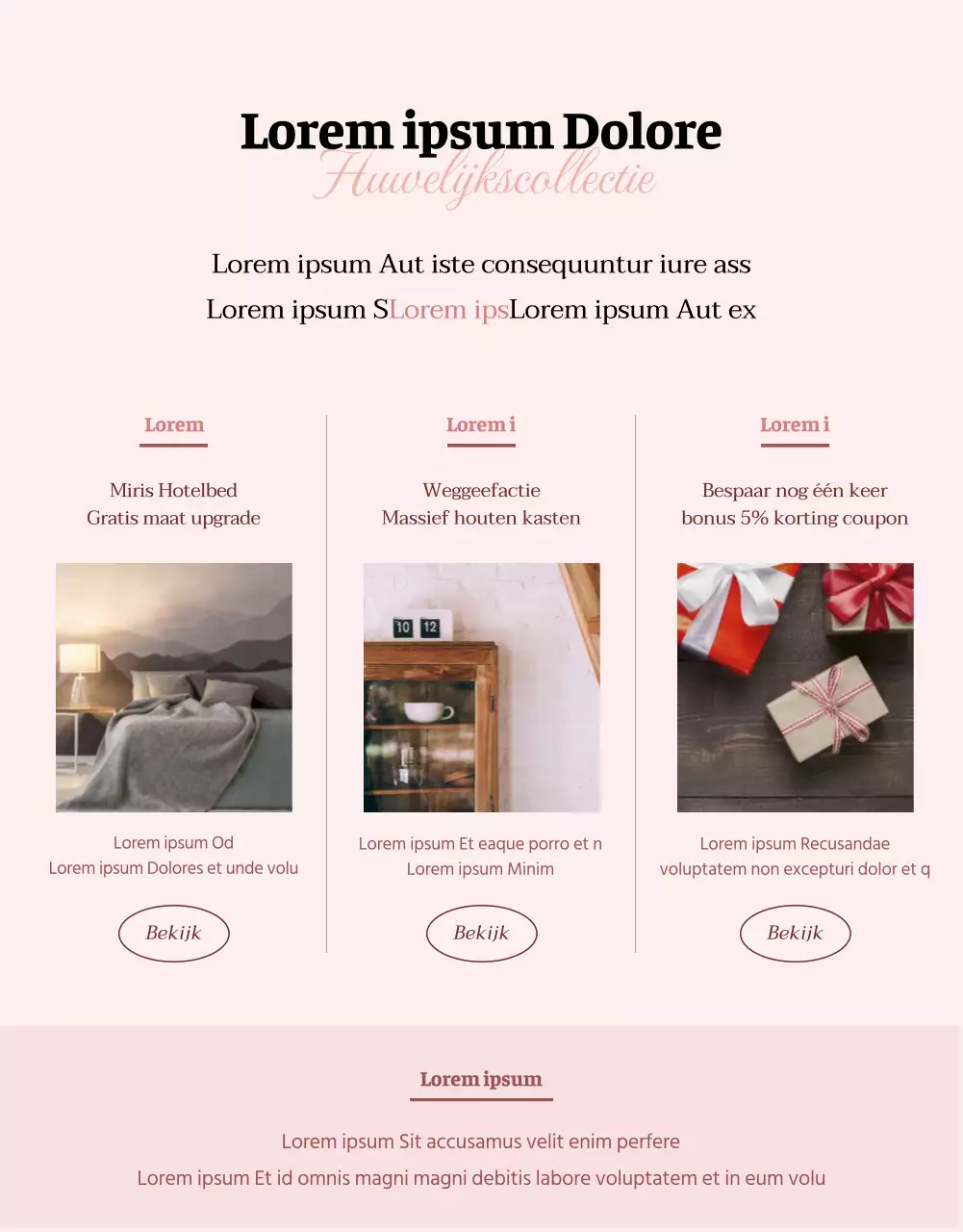 Promoot een rustgevend roze bruidsbeddegoed detailpagina