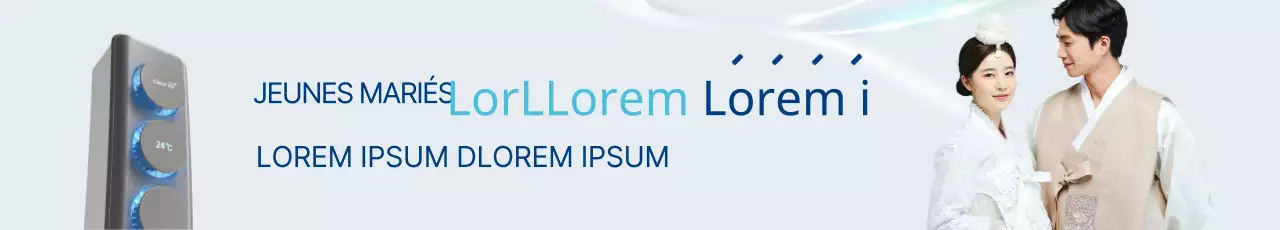 Bannière de vente d'appareils électroménagers pour les jeunes mariés en bleu et bleu clair