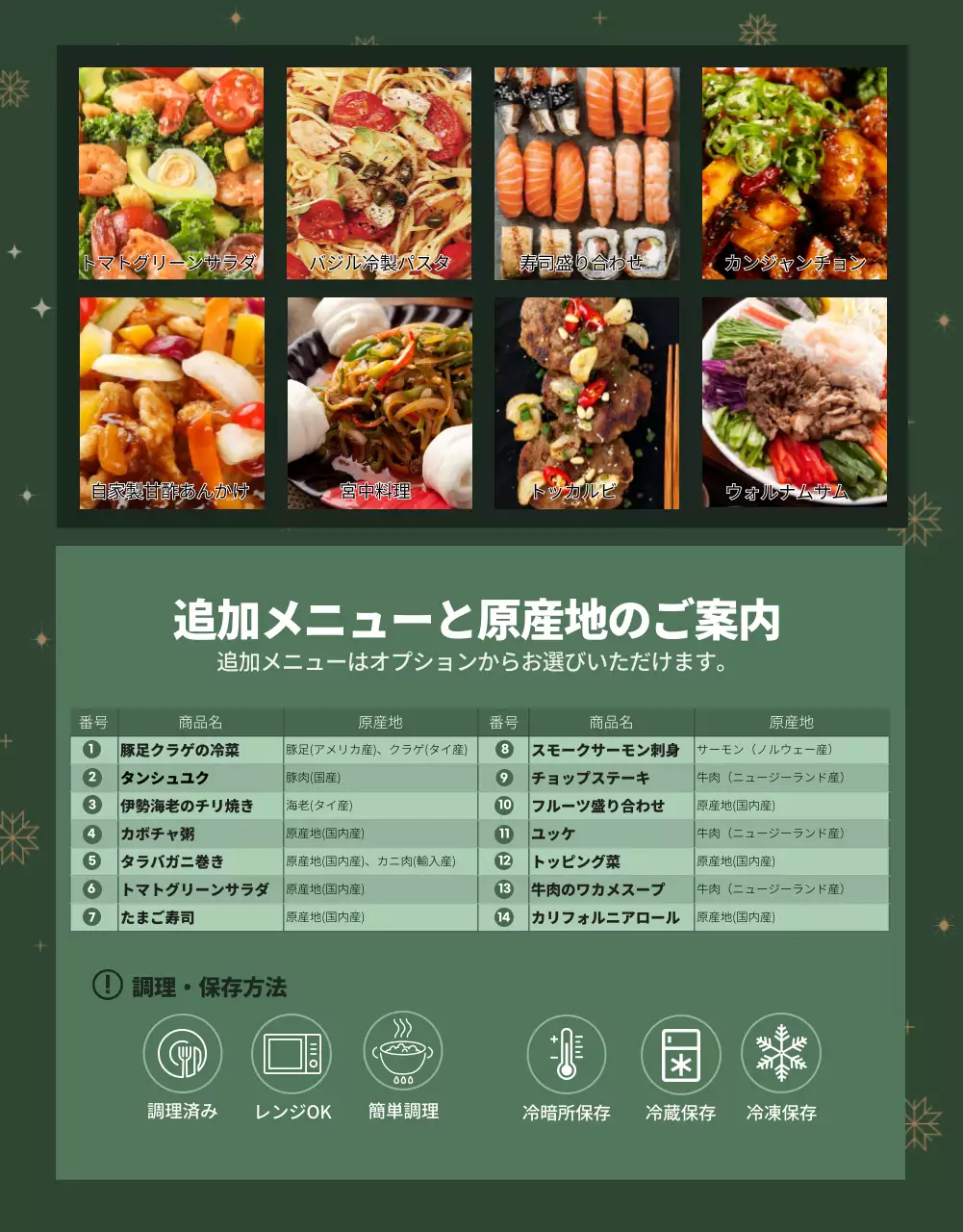 緑 上品 クリスマス メニュー 詳細ページ