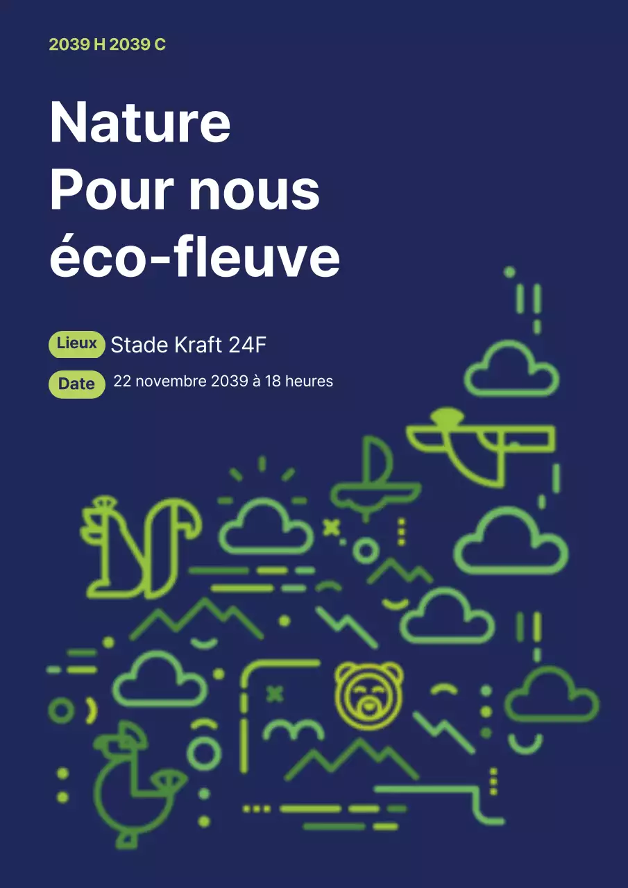 Promotion simple d'un séminaire sur l'environnement avec une illustration de ligne bleu marine et verte