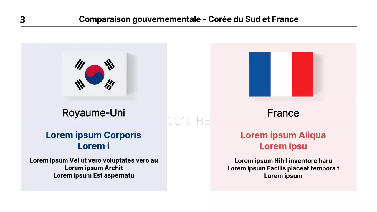 Présentation comparative de l'élection présidentielle française avec un thème infographique bleu et rouge