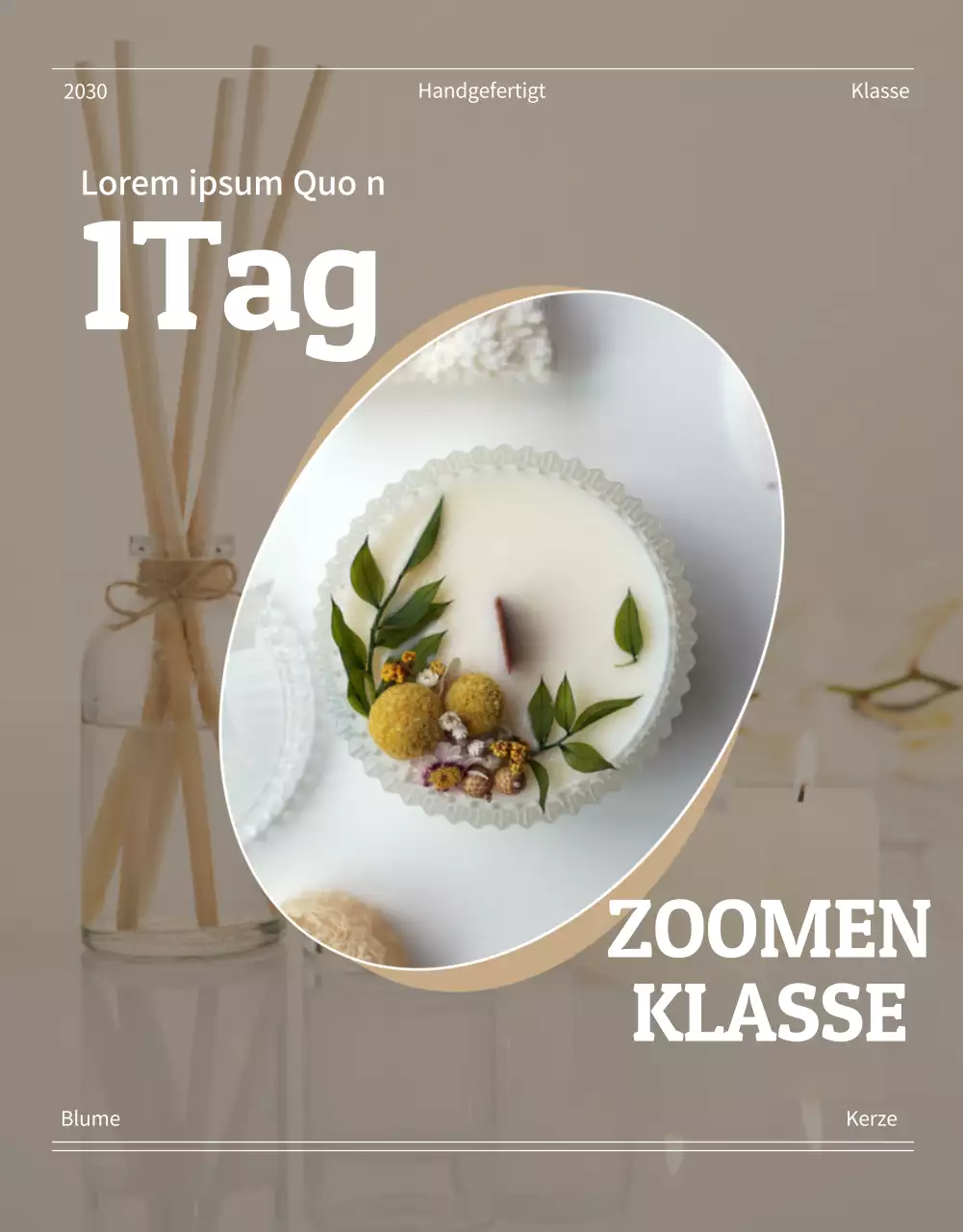 Luxuriöse Kerzen in Beige und Braun zur Förderung eines Online-Kurses