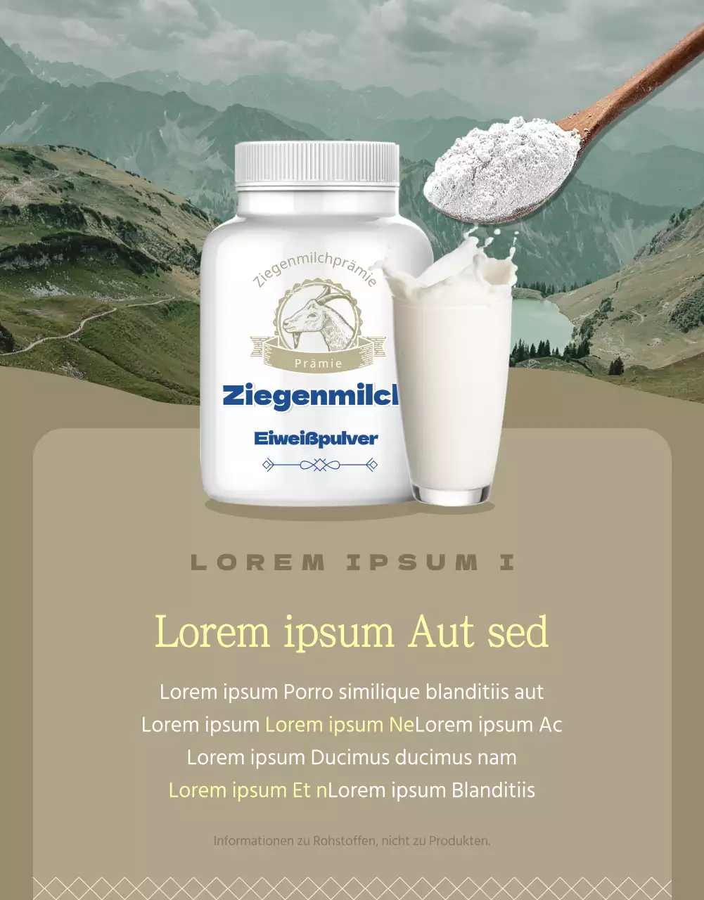 Blaues, natürliches Ziegenmilchprotein-Pulver Health Food Werbung
