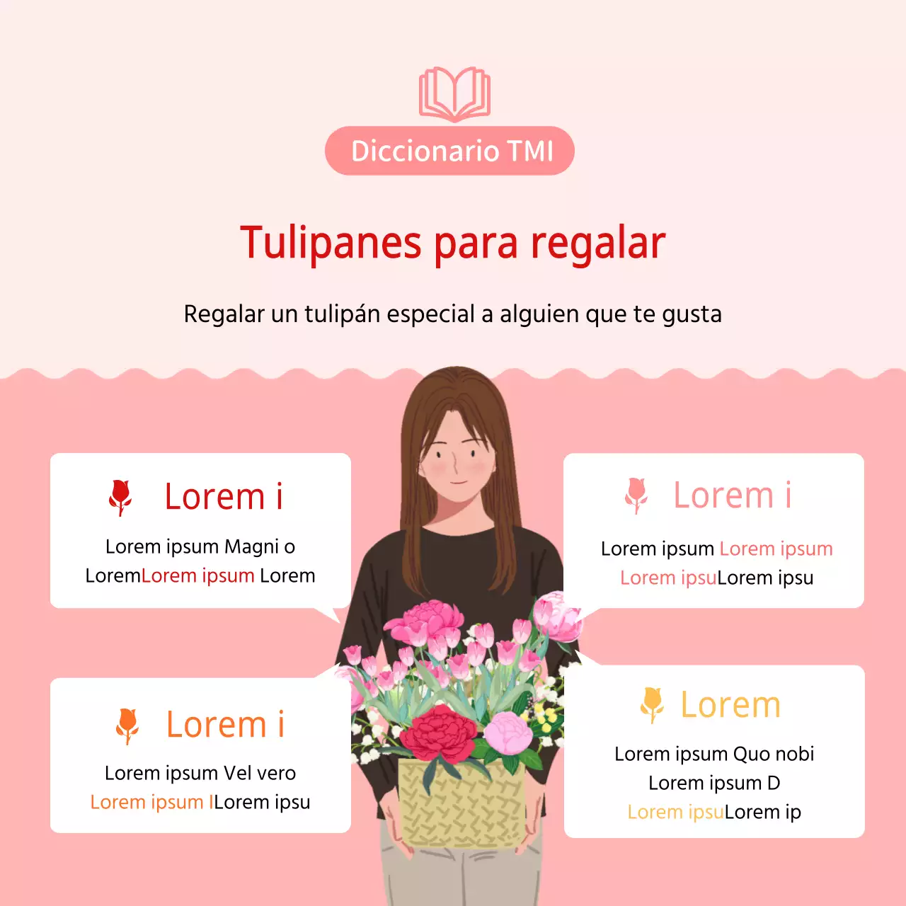 Lenguaje de la flor del tulipán TMI con imágenes ilustradas en rosa