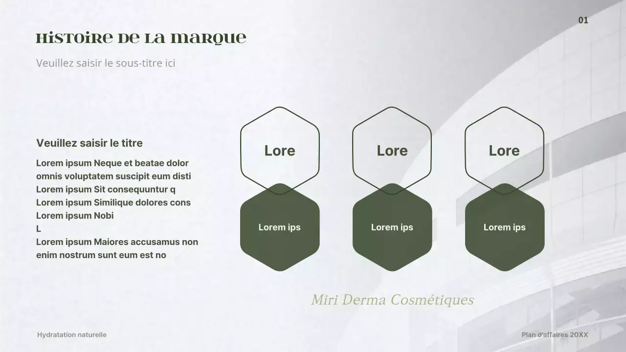 Plan d'affaires pour un concept de cosmétique dermique vert foncé