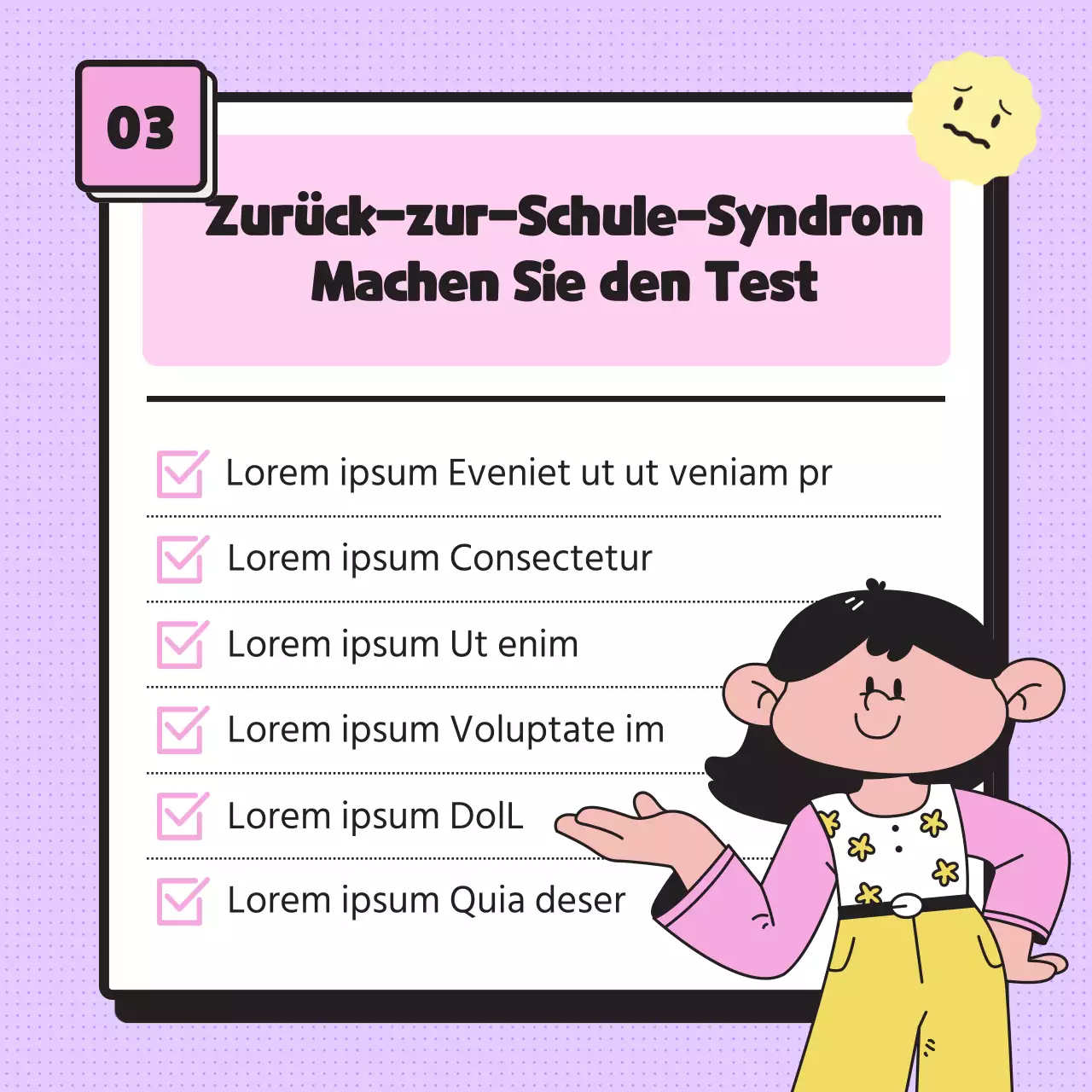 Informationen über das Erstsemester-Syndrom mit einfachen pastellfarbenen Illustrationen und Emoticons
