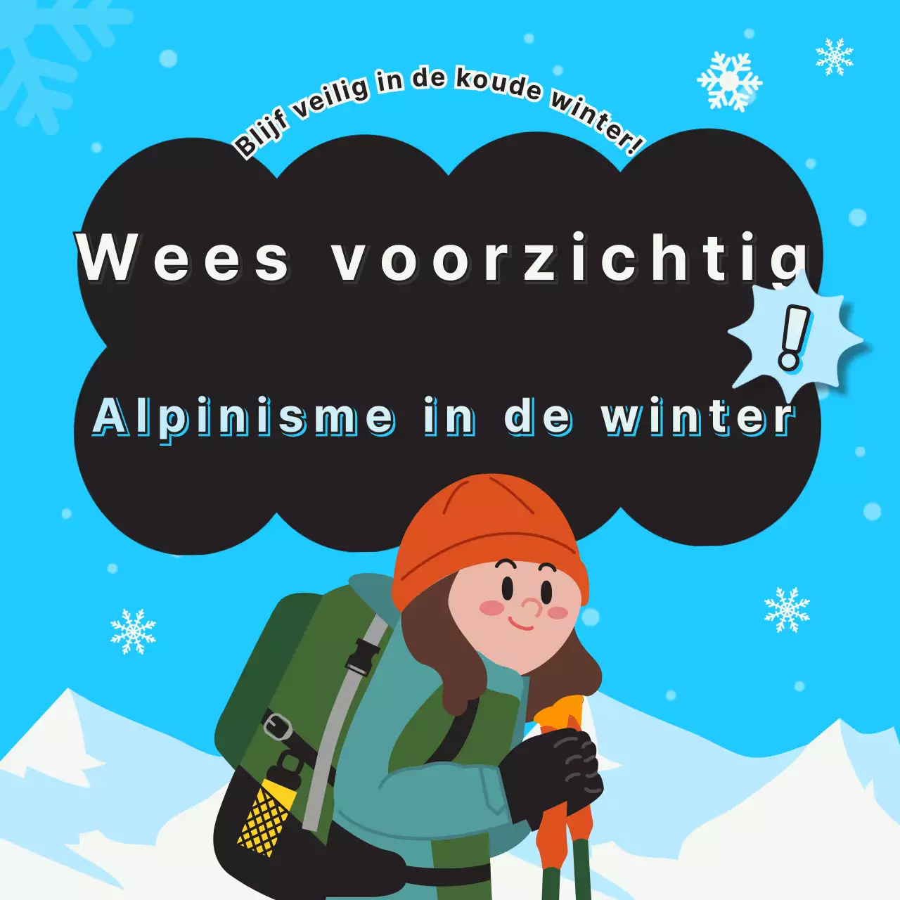 Illustratie van een veilige winterwandeling met een lichtblauwe achtergrond (Instagram feed post)