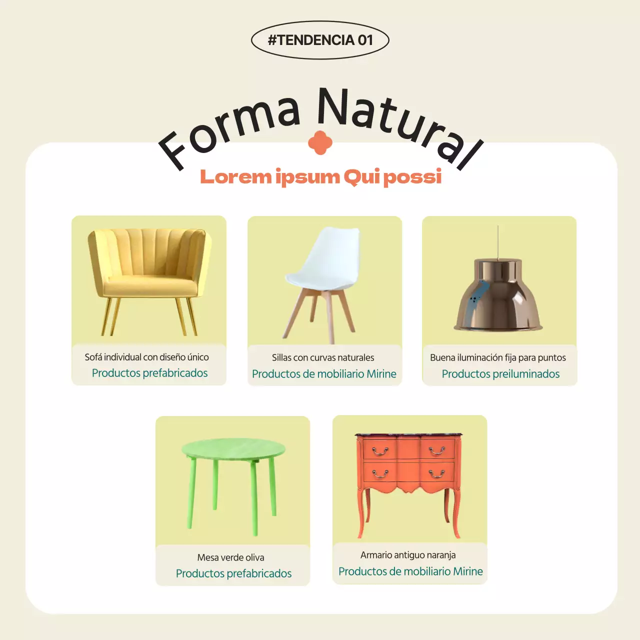 Una selección de interiores limpios y tranquilos en naranja vintage.