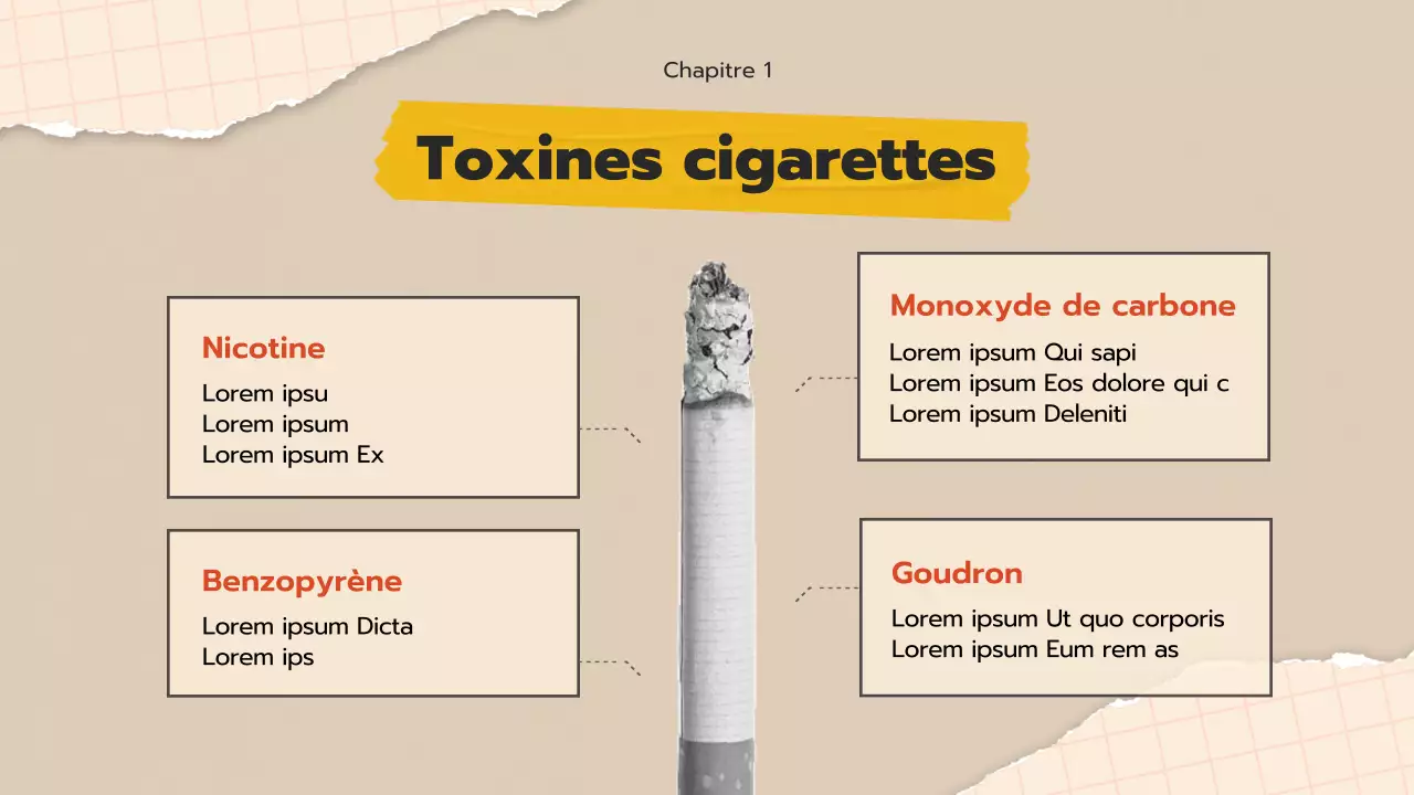 Matériel d'éducation à la désaccoutumance au tabac pour les jeunes avec un concept de collage pop art beige.