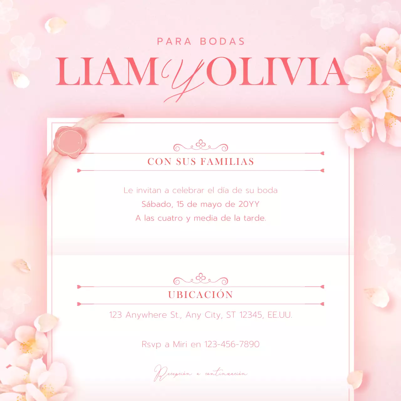 Boda temática con papelería floral rosa