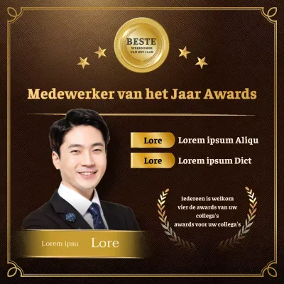 Bedrijfsevenementen met een listing-gevoel met een gouden achtergrond Werknemer van het Jaar Awards