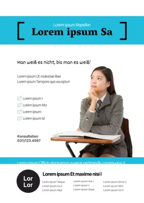 Werbung für eine auf die Grundschule spezialisierte Vorschule mit gelben und blauen Bildern von Kindern, die lernen