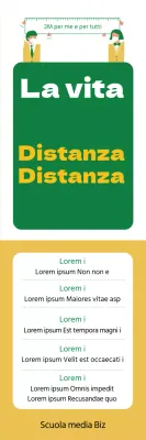 Illustrazione verde-gialla di uno studente carino Guida al distanziamento nella vita quotidiana