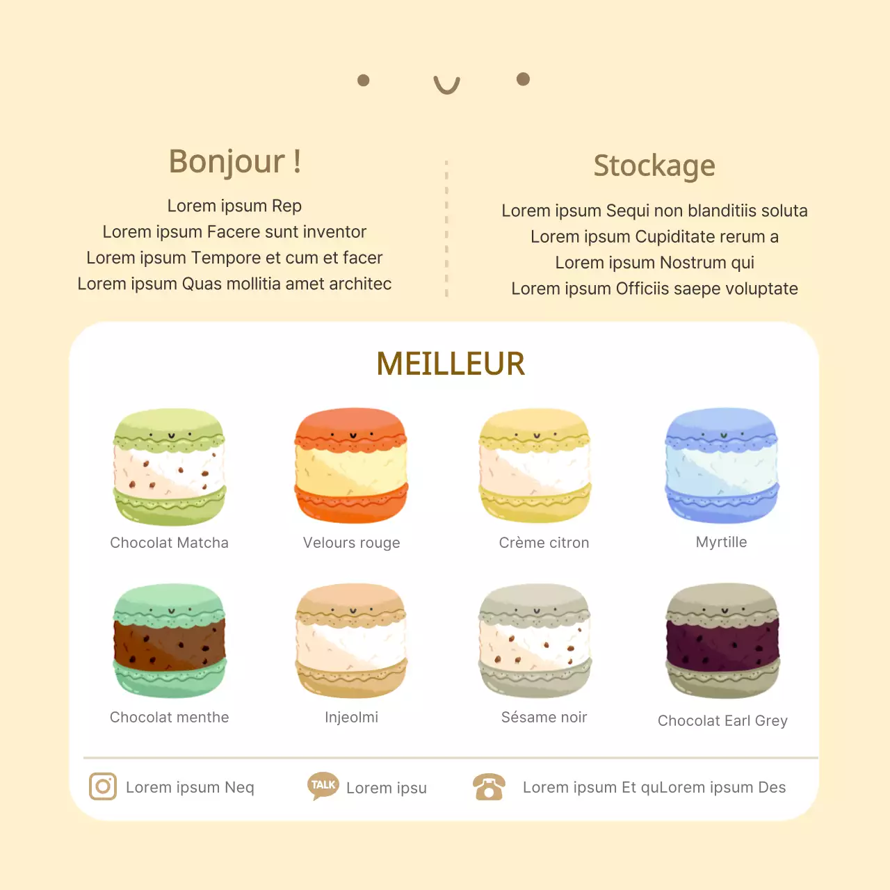 Carte postale promotionnelle d'un macaron aux couleurs vives et d'un café mignon