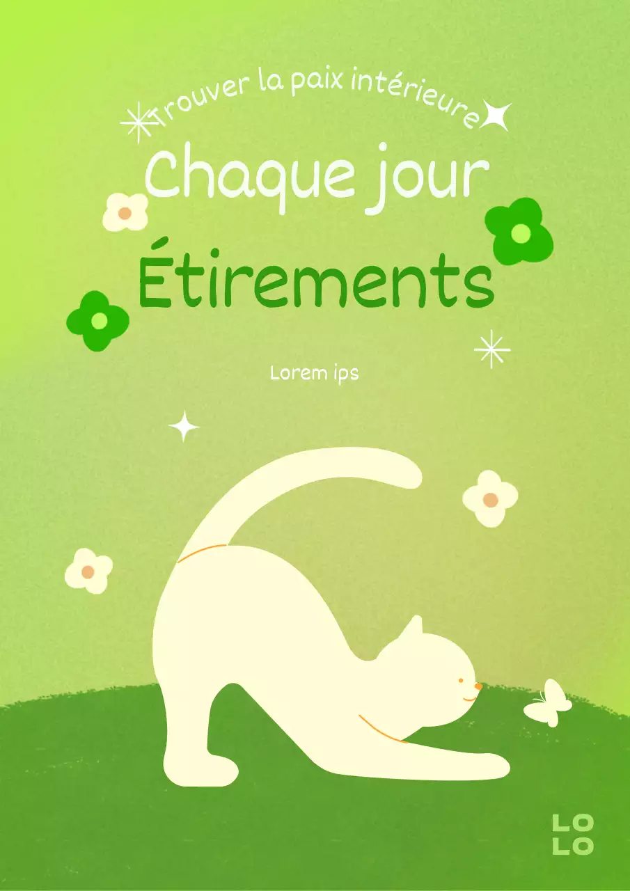 Encouragez les étirements quotidiens naturels et chaleureux avec un chat qui s'étire en vert lime et en vert.