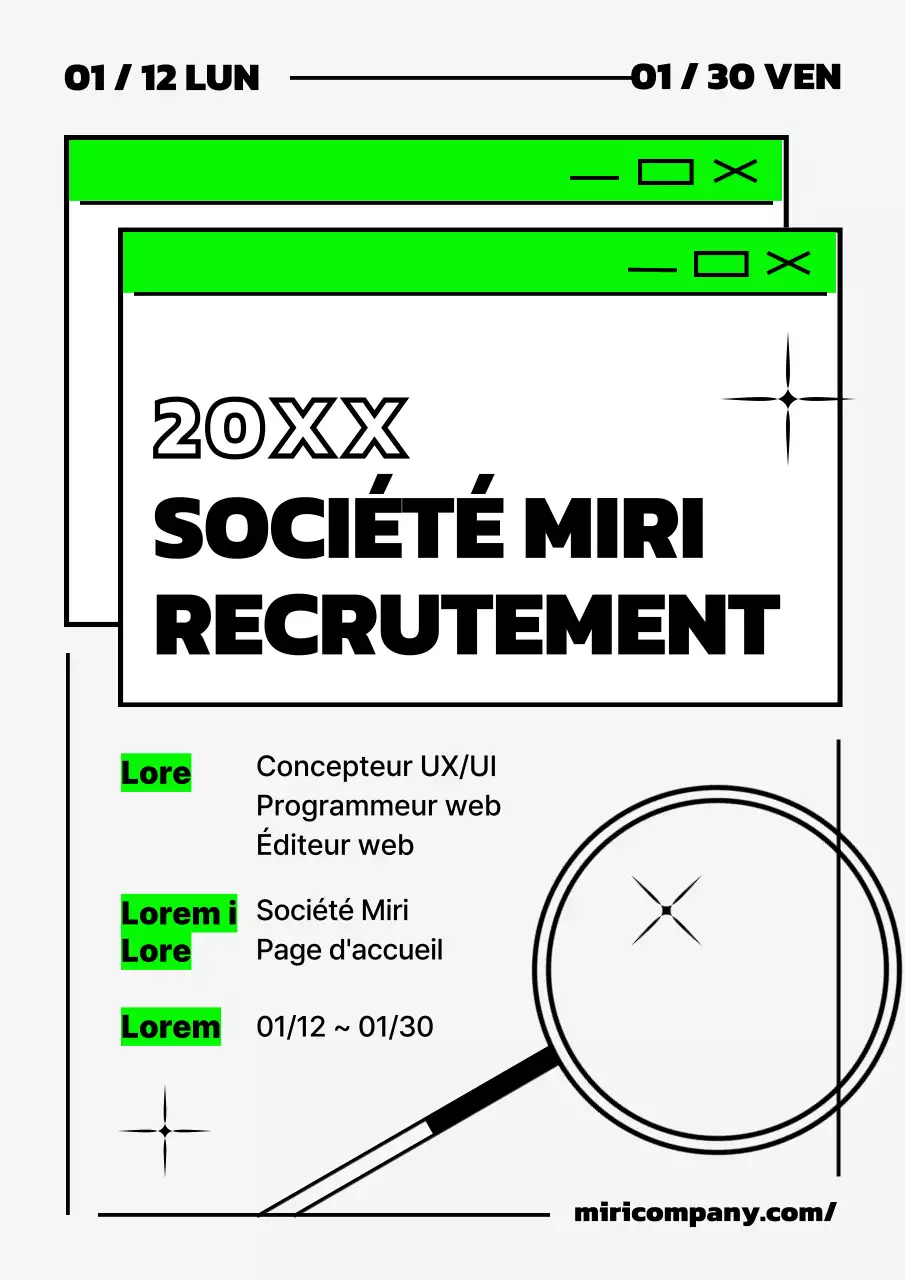 Les offres d'emploi des entreprises en noir et vert fluo