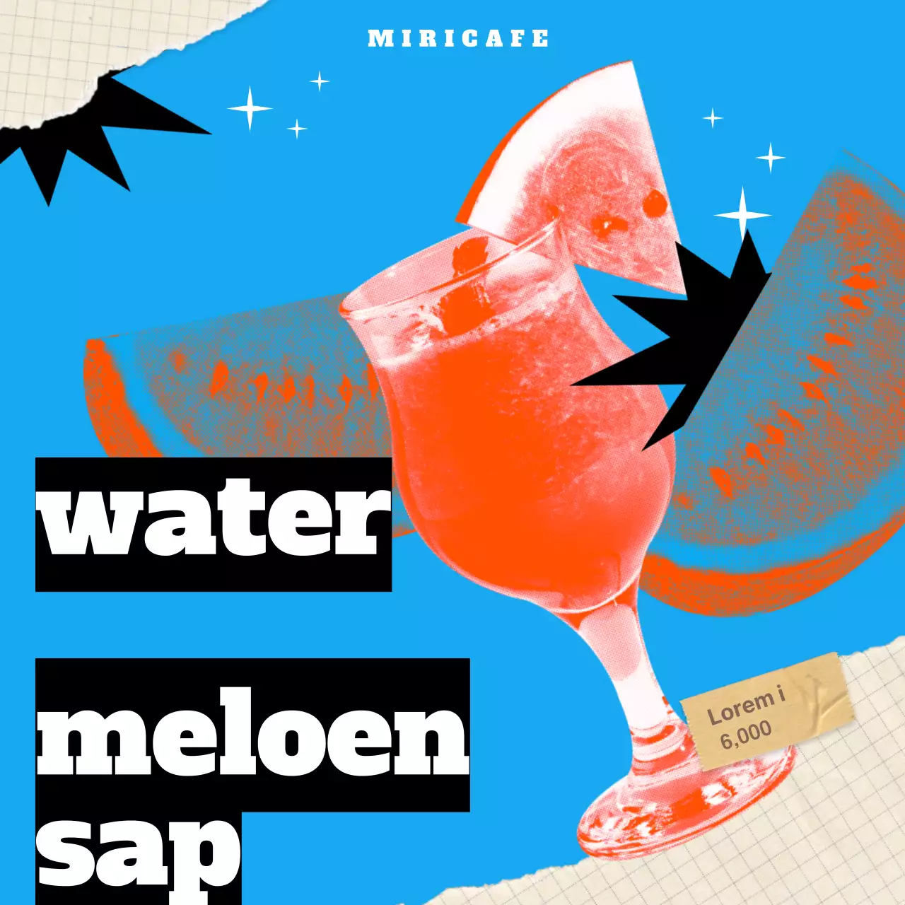 Lichtblauw kitscherige collage pop-art watermeloensap