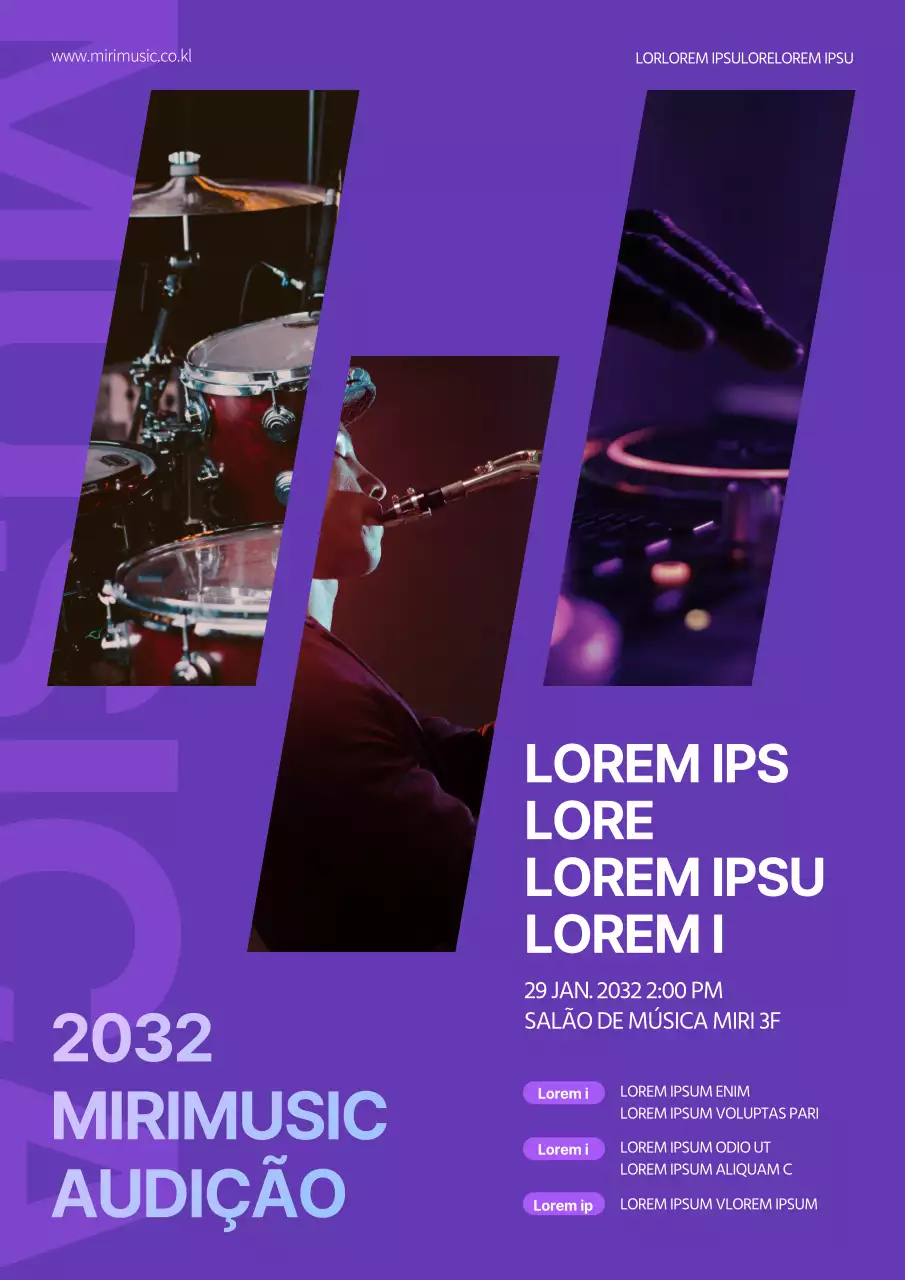 Cartaz de audição de música púrpura
