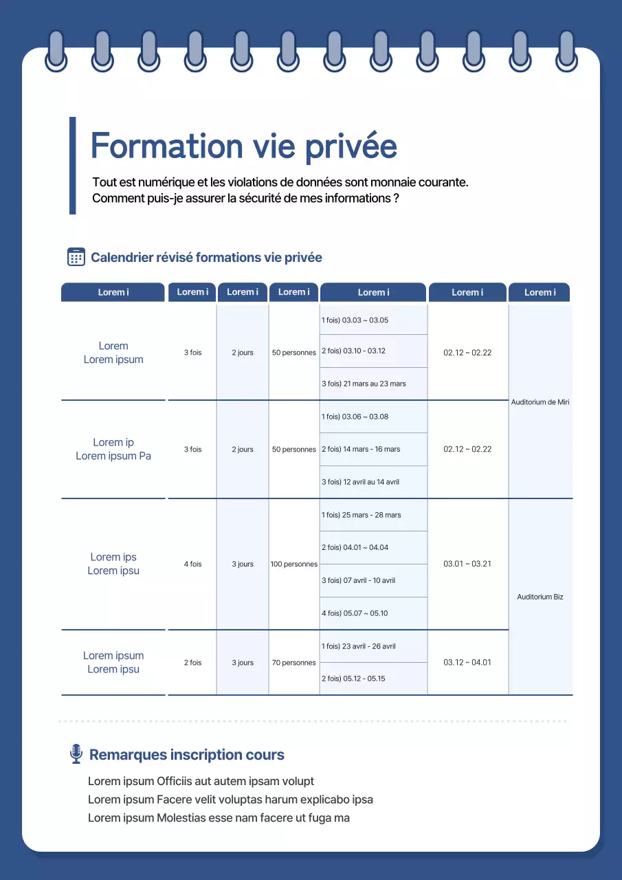 Bleu Style de documentation des programmes de formation propre et lisible