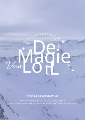 Winter sneeuw berg verticale poster in wit en lichtblauw