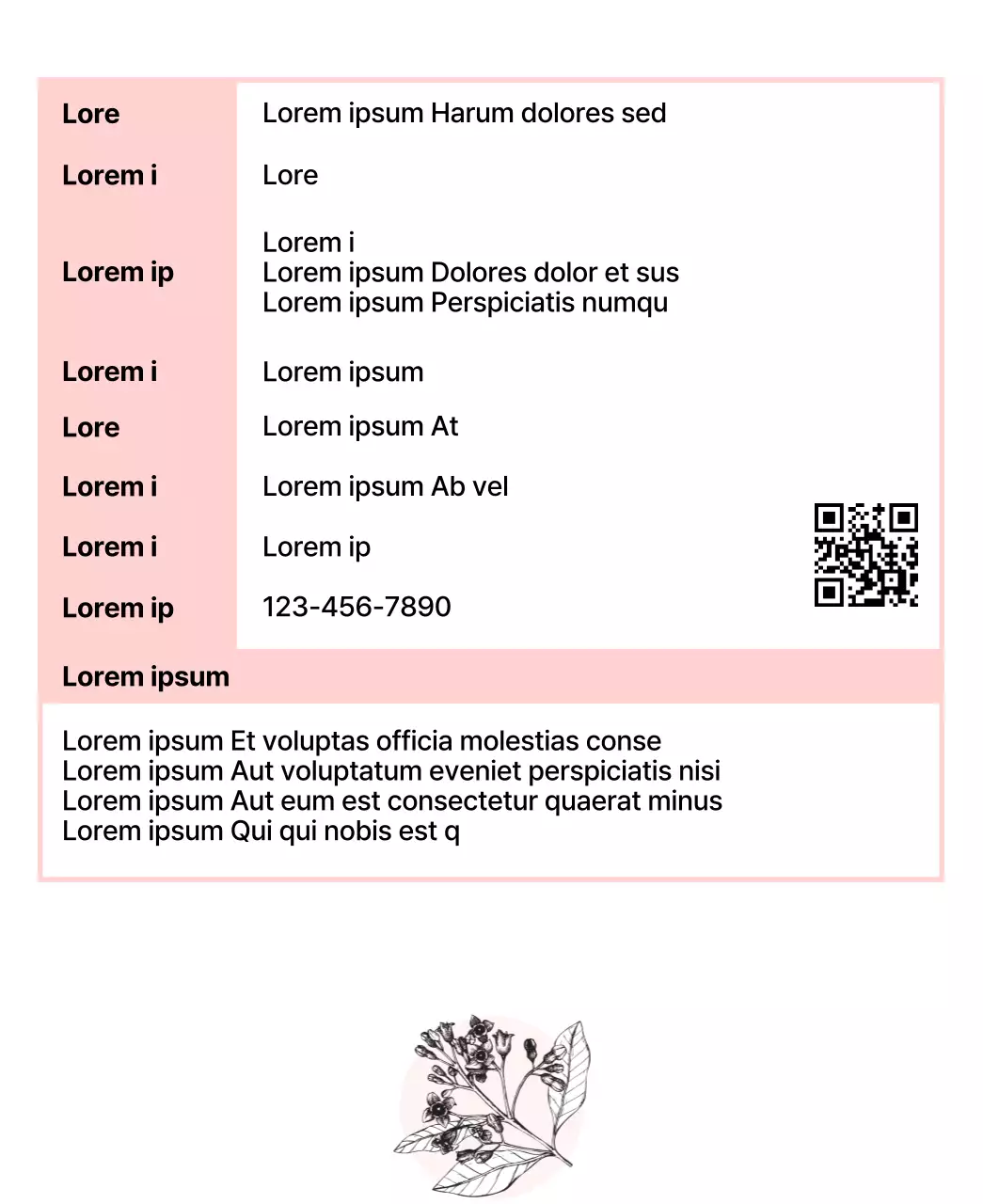 Luxuriöse Teebeutel mit skizzenhaften Illustrationen von Pflanzen und Beeren in Pastellrosa und Hellblau