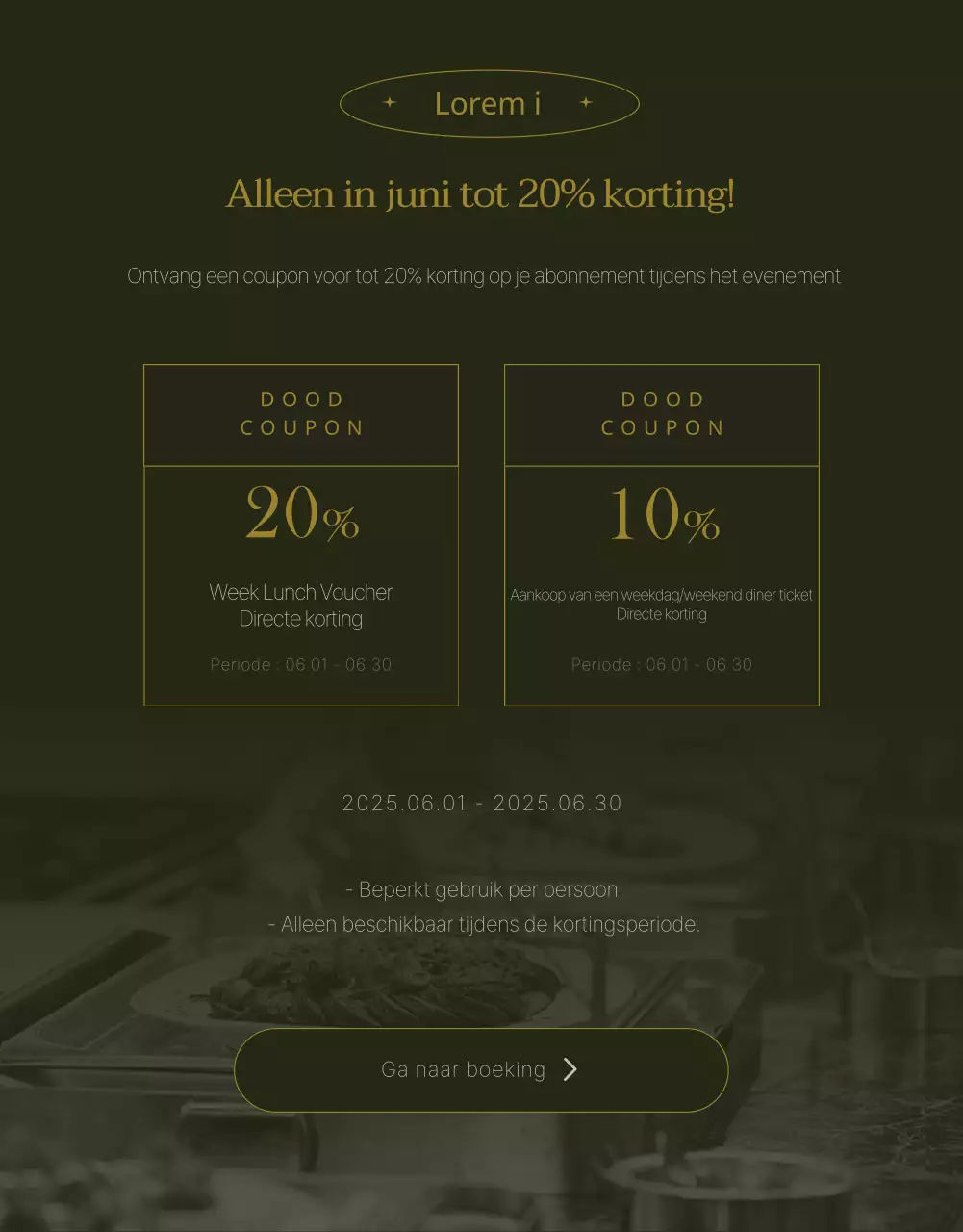 Promoot verfijnd dineren in hotels in donkergroen en goud