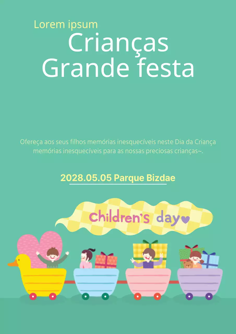 Promover eventos do Dia da Criança com ilustrações turquesa de crianças