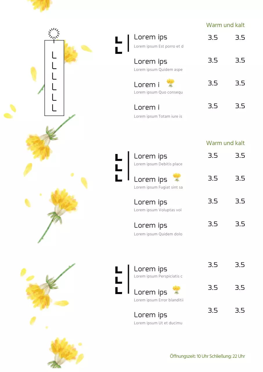 Cafe-Menü mit gelber Blumenillustration