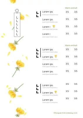 Cafe-Menü mit gelber Blumenillustration