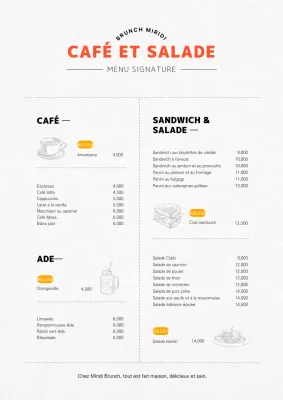 Panneau de menu vertical de café brunch en orange avec illustrations