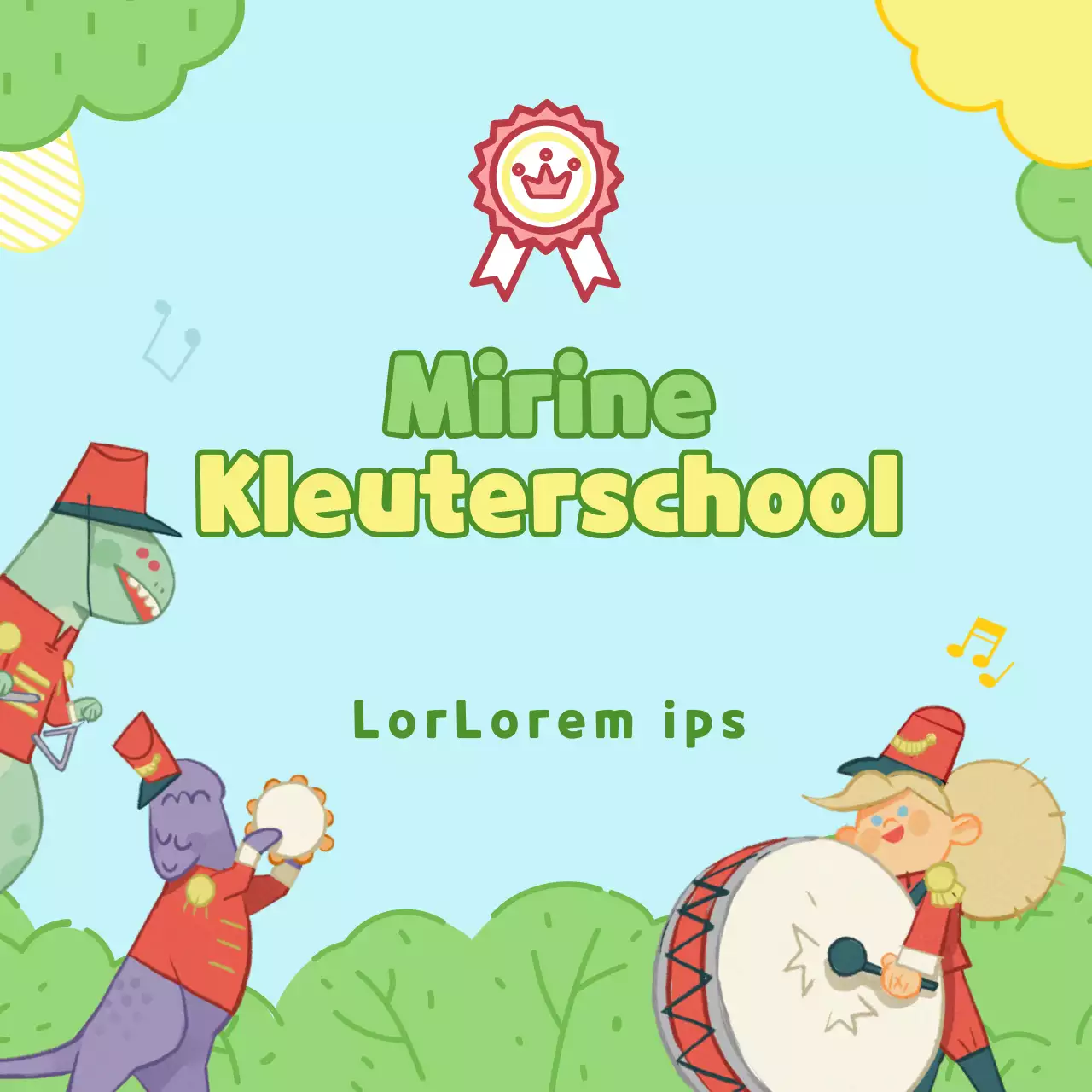 Schattige geïllustreerde kinderkamer in lichtblauw en chartreuse