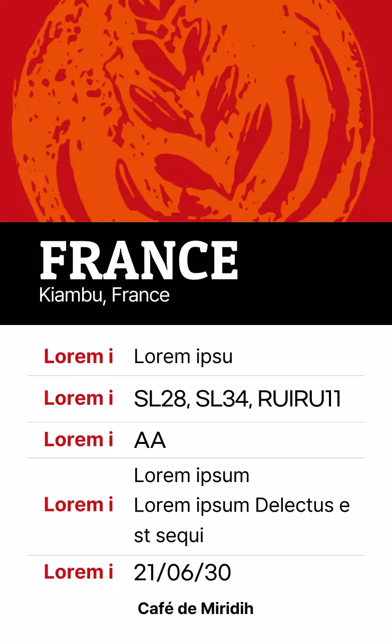 Étiquette vintage colorée illustrée de grains de café Kenya