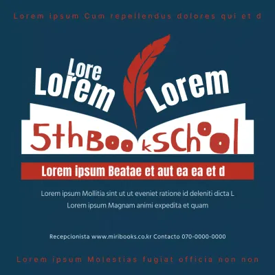 Promoción editorial escolar en azul marino-rojo con aire vintage