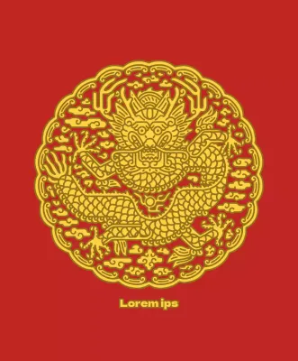 Rojo y amarillo redondo lindo gonryongpo ilustración concepto de mercancía personal