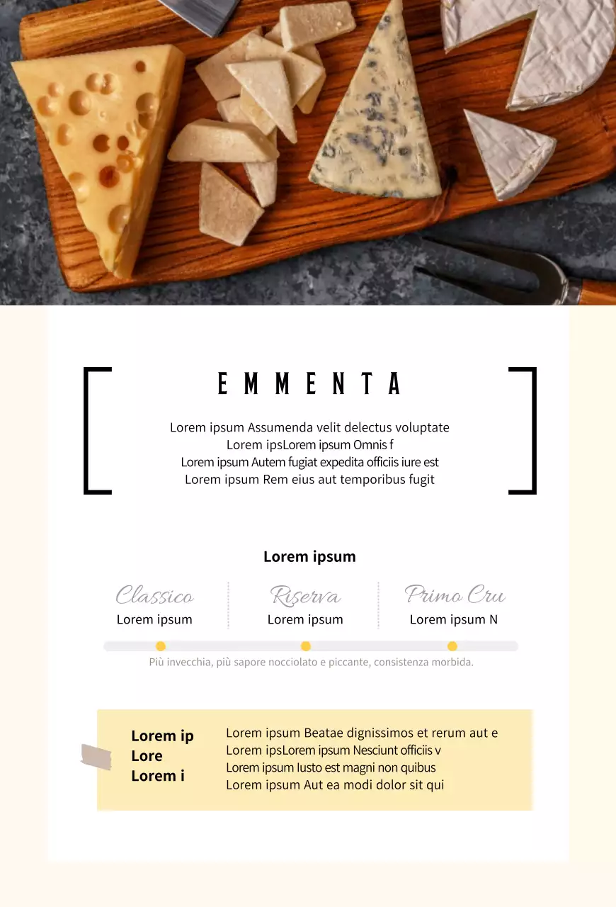 Descrizione del marchio del formaggio su un semplice sfondo pastello