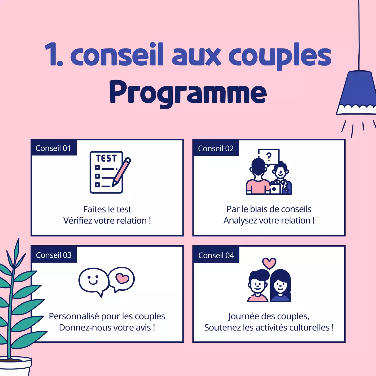 Illustration simple et mignonne en rose et bleu marine Mois de la famille Jour du couple Lunes de miel Mariage Programme de consultation en psychologie médicale et psychiatrique