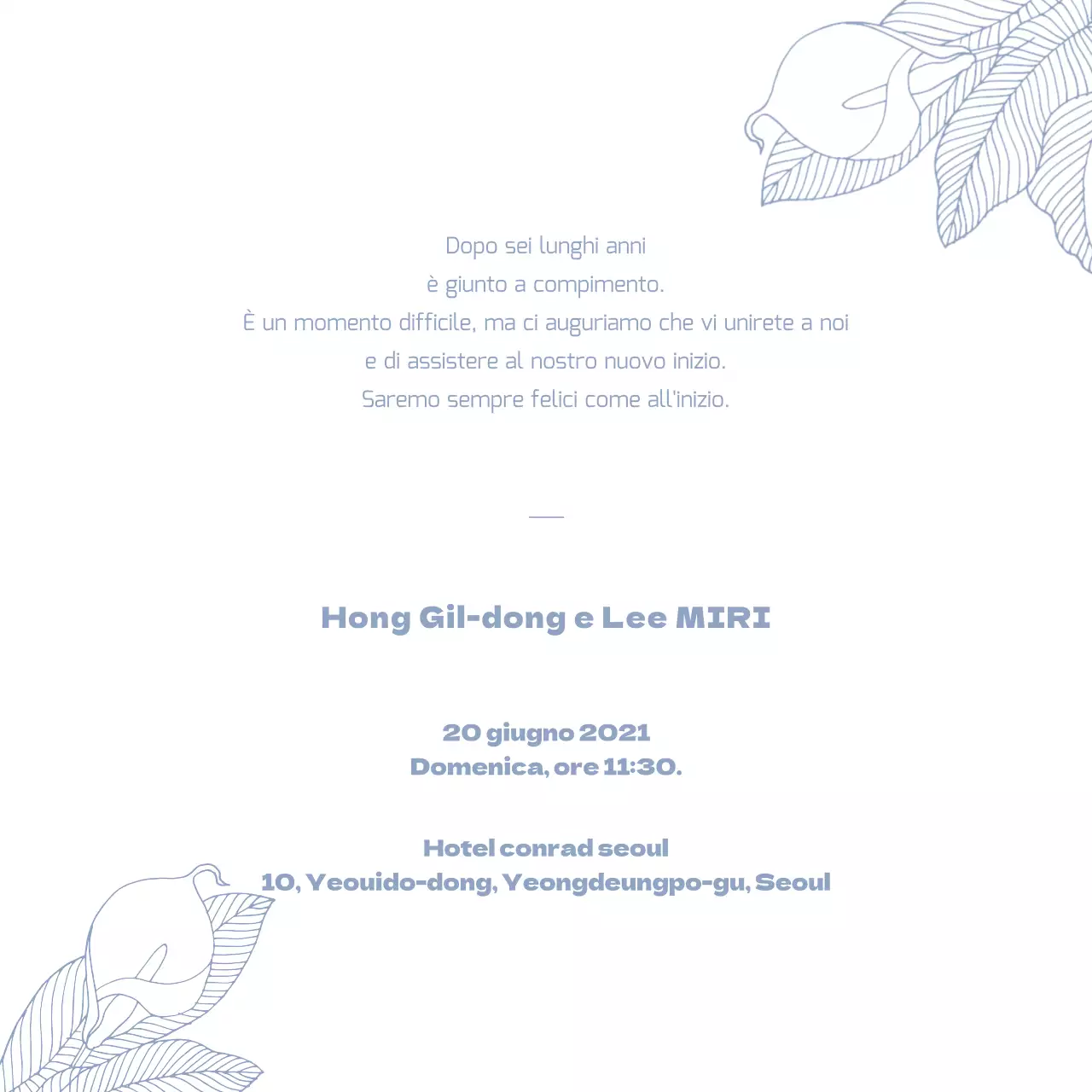 Invito di matrimonio foto cartolina quadrata con illustrazione blu chiaro