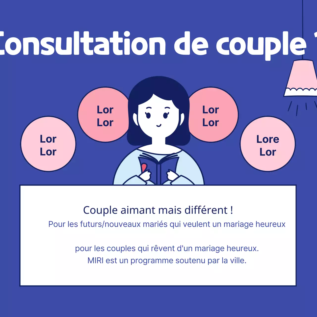 Illustration simple et mignonne en rose et bleu marine Mois de la famille Jour du couple Lunes de miel Mariage Programme de consultation en psychologie médicale et psychiatrique