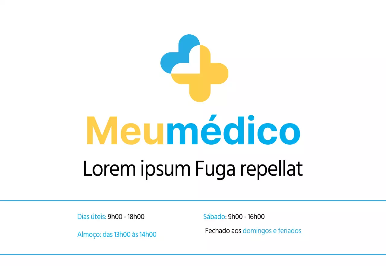 Uma clínica de medicina interna azul e amarela, com linhas simples