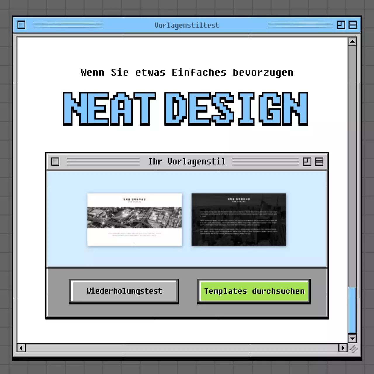 Retro-Browser-Konzept Psychologie-Test in Grau und Grün