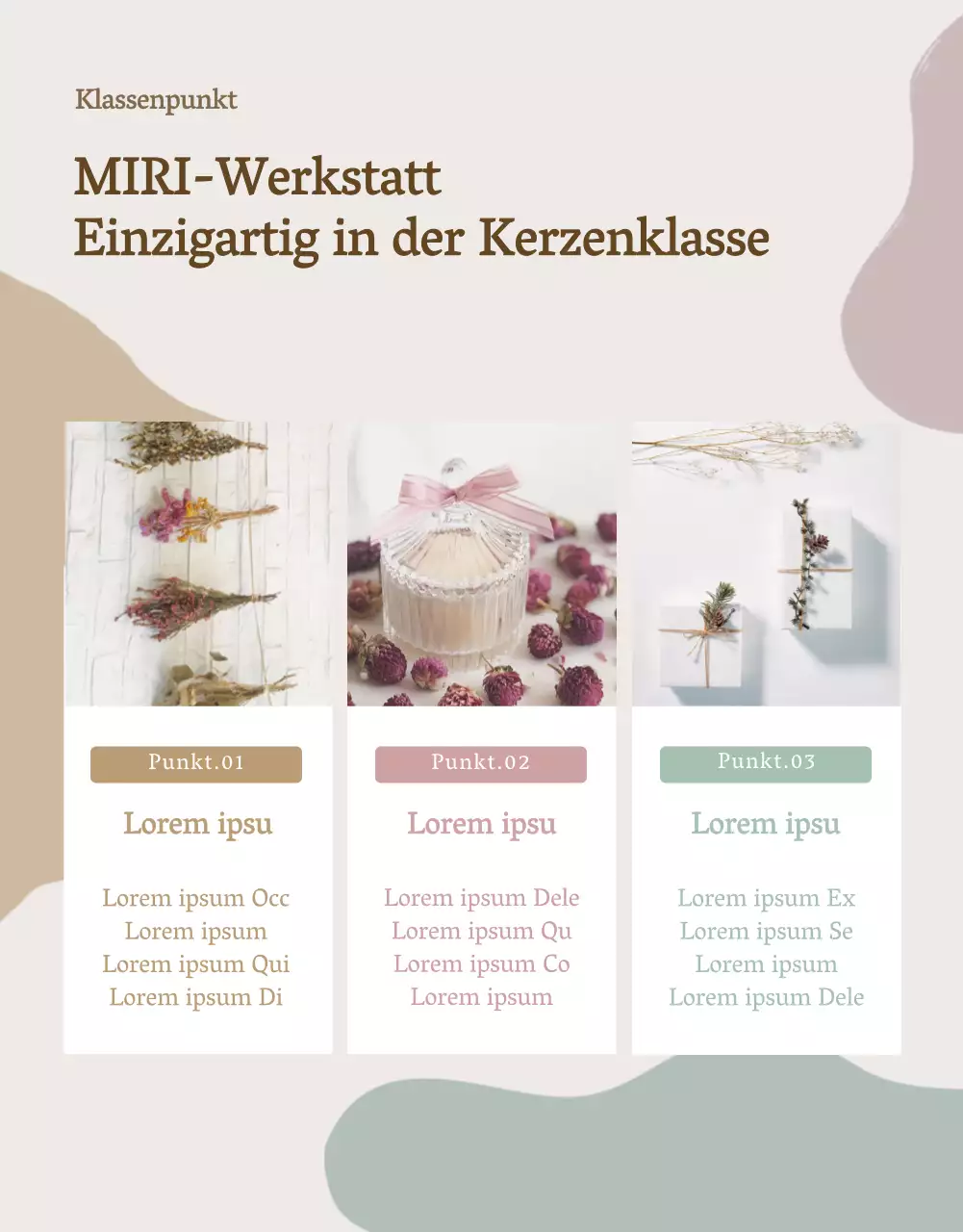 Luxuriöse Kerzen in Beige und Braun zur Förderung eines Online-Kurses