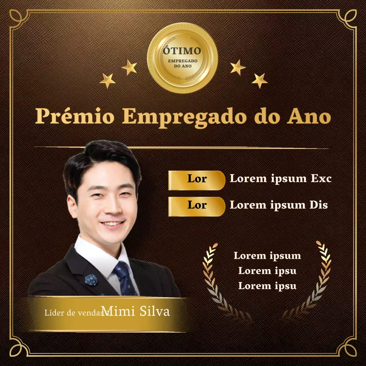 Eventos empresariais com um toque de listagem com um fundo dourado Prémios do Empregado do Ano