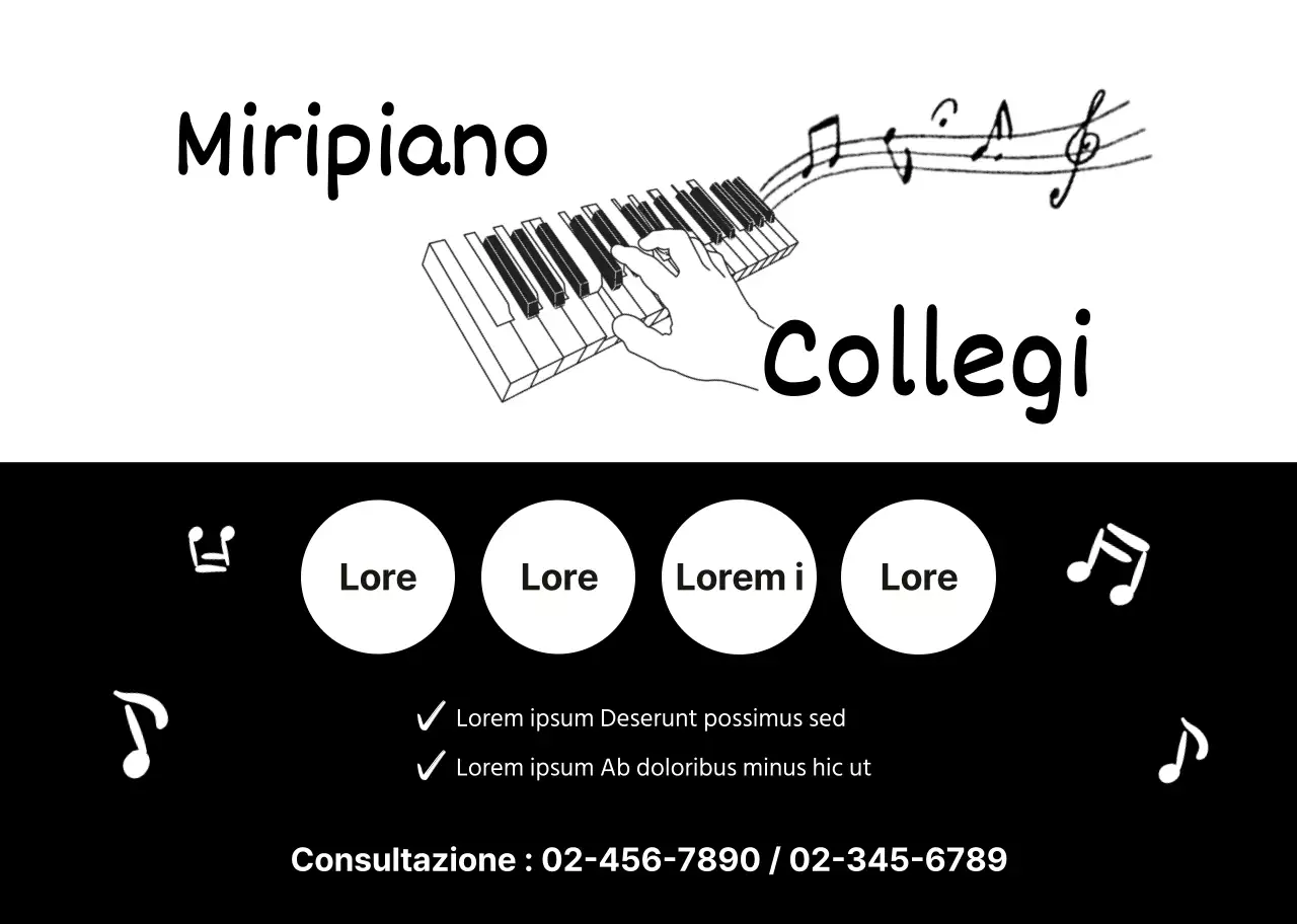 illustrazione bianco nero semplice scuola di pianoforte promozionale