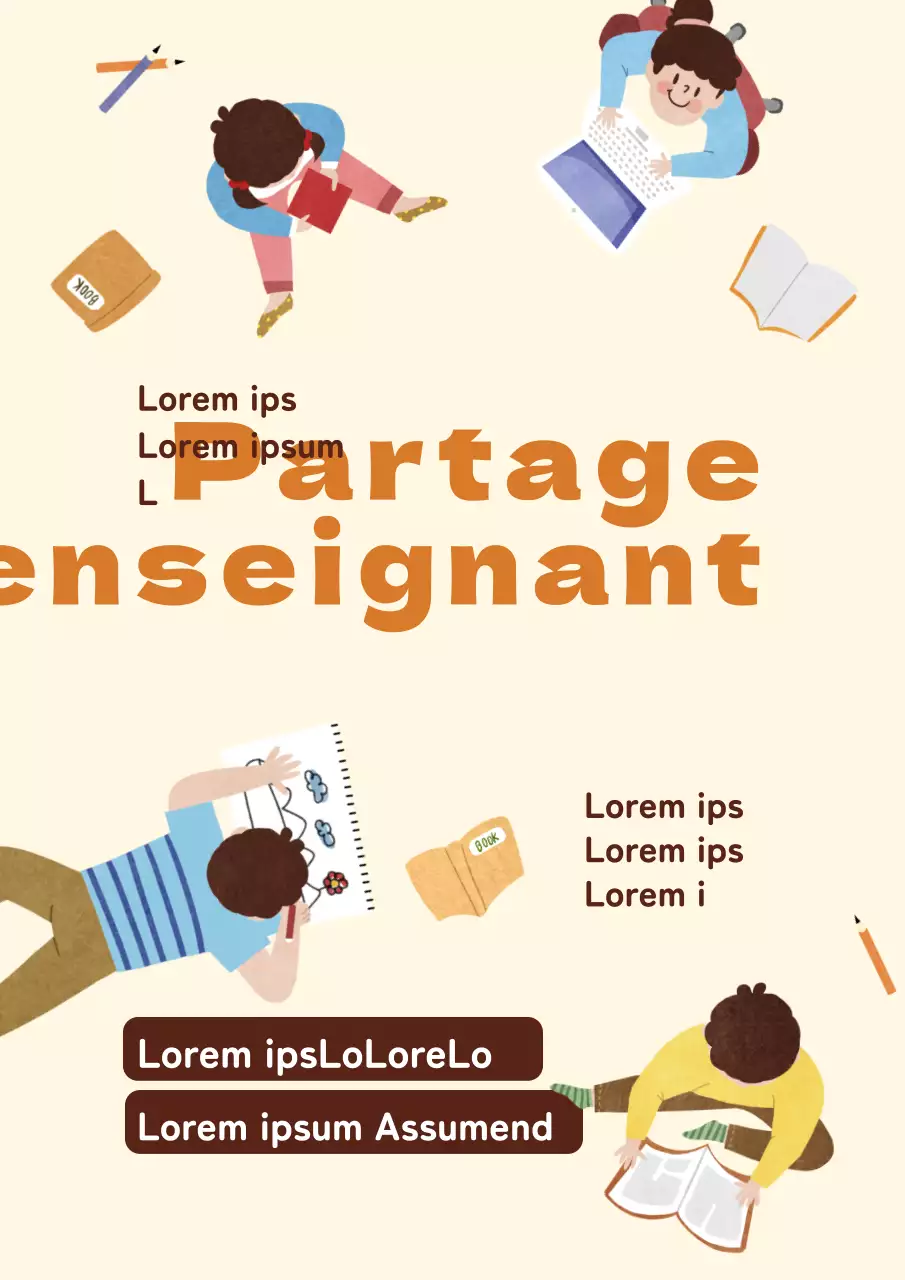 Orange Beige Vue aérienne chaude Illustration pour enfants Concept Mentorat Recrutement de volontaires