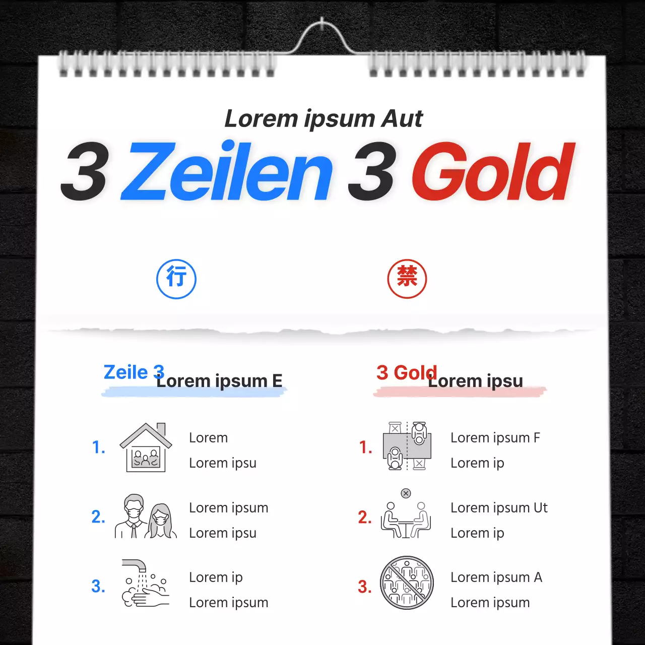 Ein monochromes, farbenfrohes Kalenderkonzept mit Betonung auf TextCOVID-19 Kampagnenankündigung