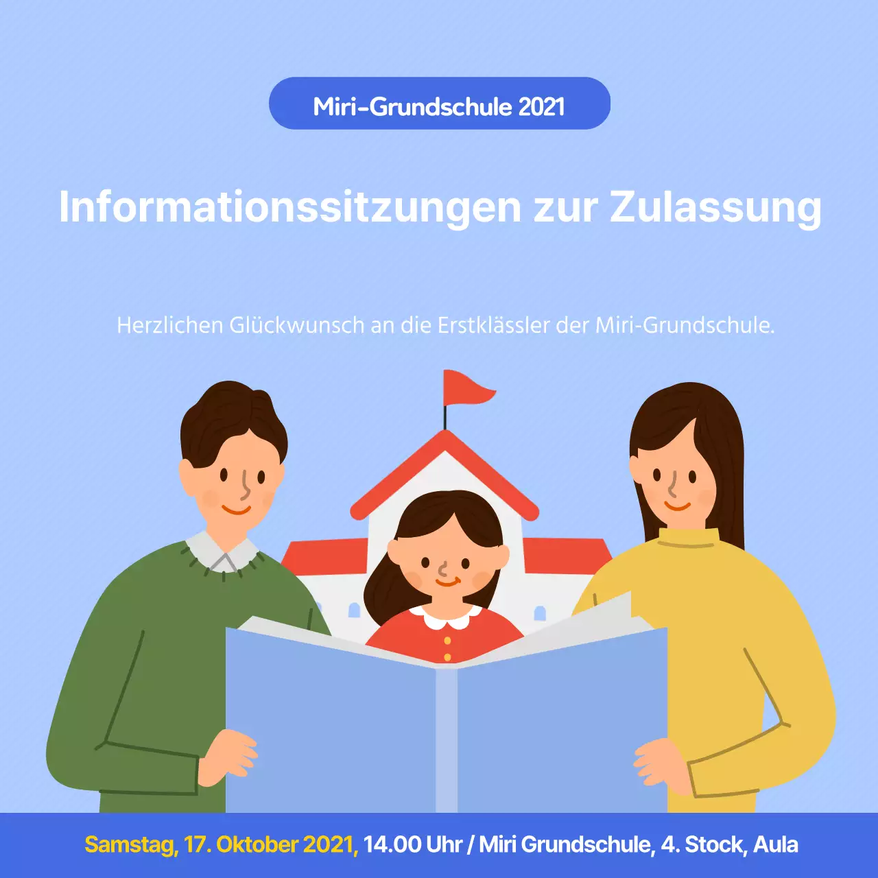 Eine hellblaue und saubere Informationsveranstaltung über die Aufnahme von Grundschulen